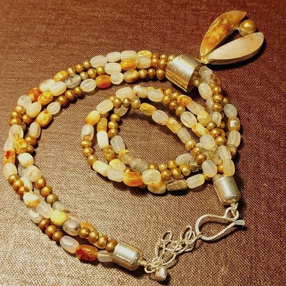 Jay King DTR 925 Agate & Pearl Necklace/Pendant